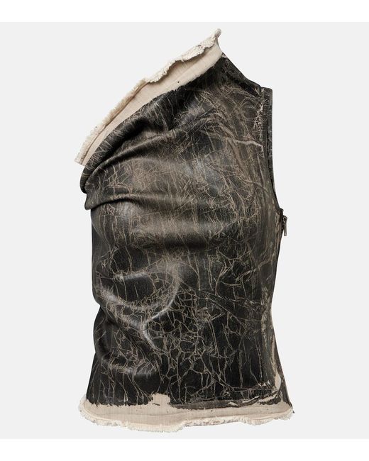 Rick Owens Gray Athena Printed One-Shoulder Denim Top