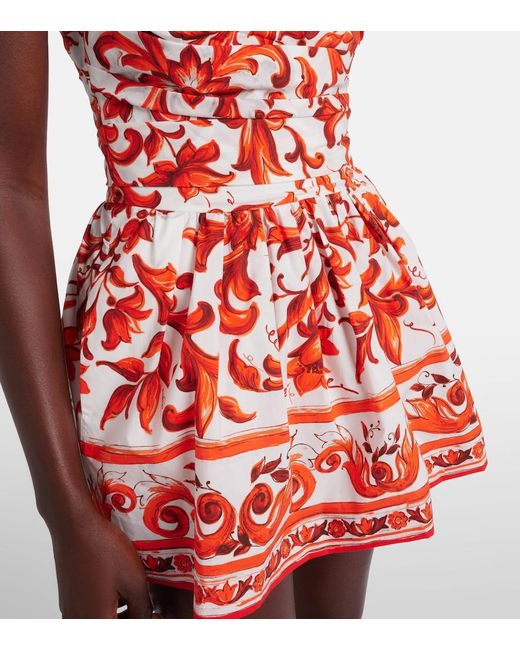 Dolce & Gabbana Red Majolica Printed Cotton Poplin Minidress