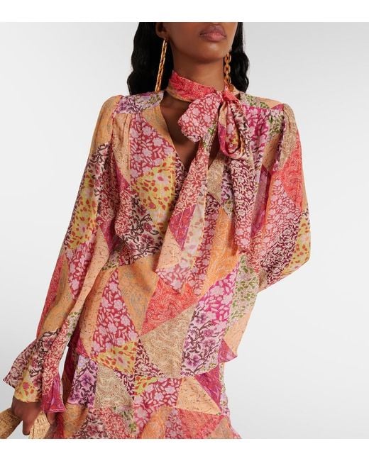 Rixo Pink Jovie Patchwork Top