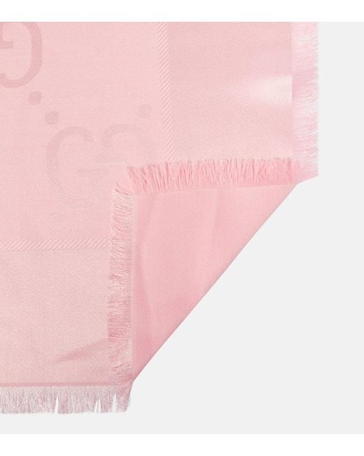 Sciarpa in jacquard di lana e seta GG di Gucci in Pink