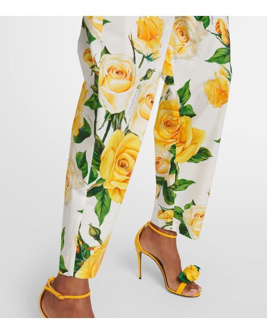 Pantalones cropped de algodon floral de tiro alto Dolce & Gabbana de color Yellow