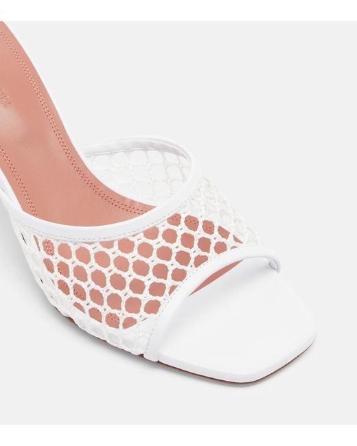 AMINA MUADDI Pink Lupita Leather-Trimmed Mesh Mules