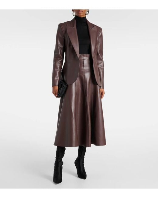 Norma Kamali Brown High-Rise-Midirock Aus Lederimitat