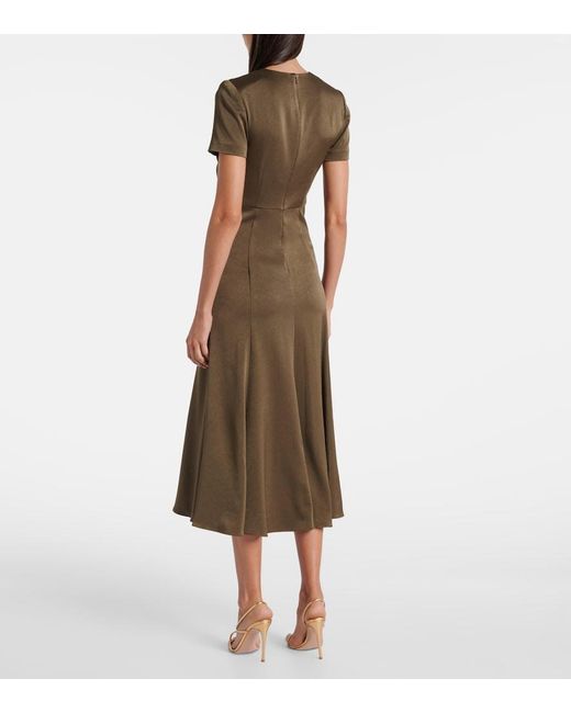 Roland Mouret Green Gathered Crepe Satin Midi Dress