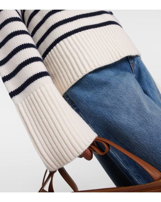 Lisa Yang White Sony Striped Cashmere Sweater