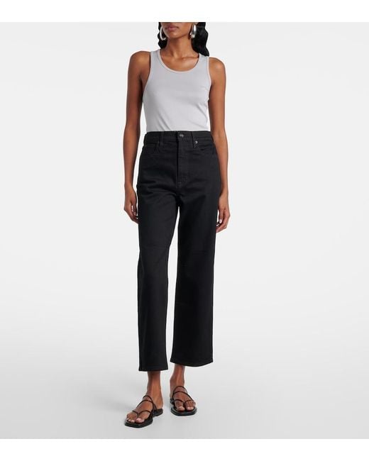 SLVRLAKE Denim Blue London Mid-Rise Cropped Straight Jeans