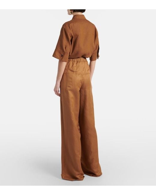 Max Mara Brown Onore Linen And Silk Twill Wide-Leg Pants