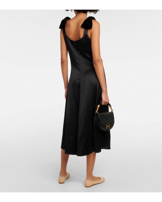 Chloé Black Bow-detail Wool And Silk Midi Dress