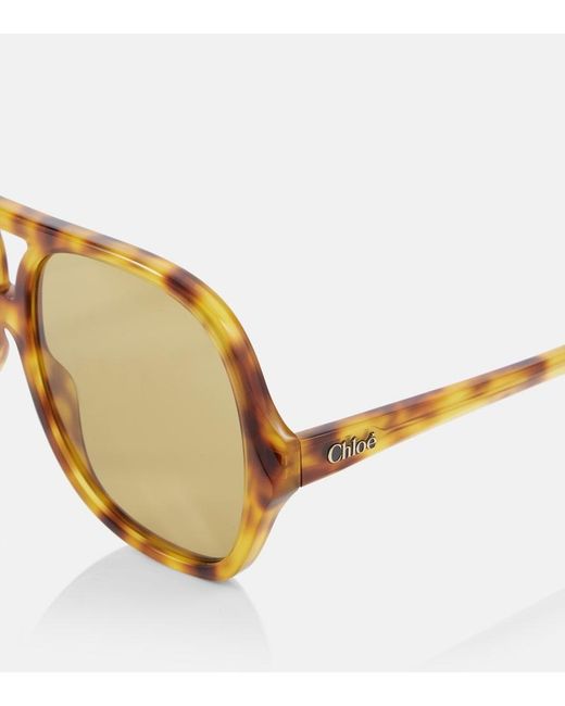Chloé Brown Logo Aviator Sunglasses