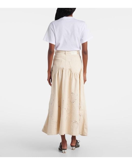 Ganni Natural Broderie Anglaise Gathered Denim Skirt