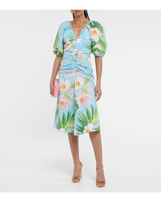 Carolina Herrera Green Floral-print Belted Waist Dress
