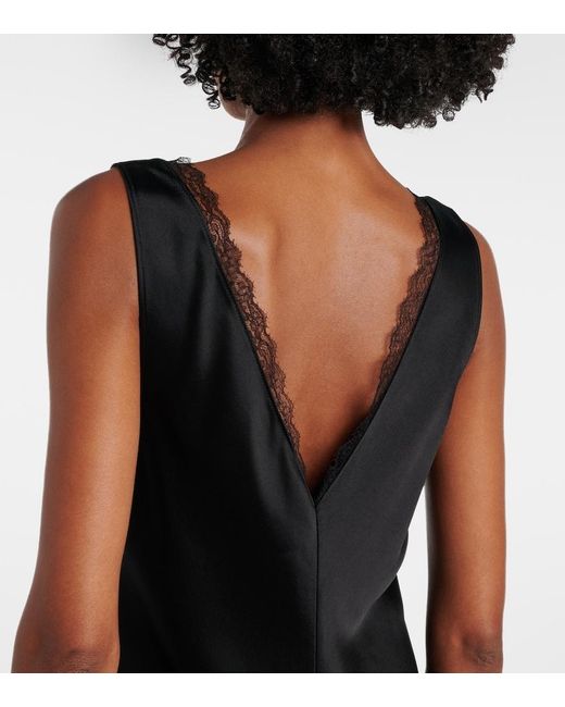 Leset Black Barb Lace-Trimmed Satin Minidress