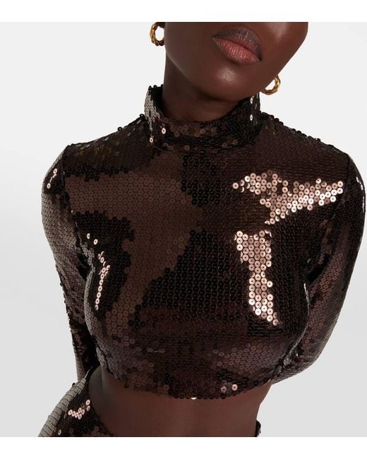 ‎Taller Marmo Brown Cherilyn Sequined Crop Top