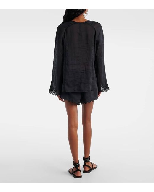 Isabel Marant Black Bestickte Bluse Luciele Aus Ramie
