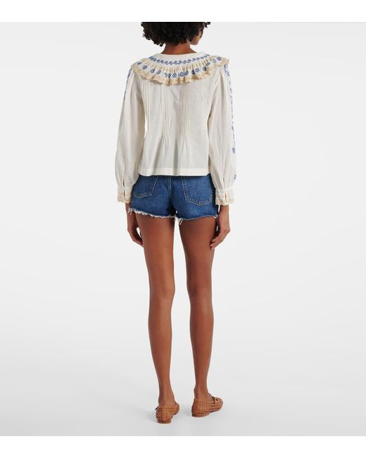 Rixo Blue Bestickte Bluse Percy Aus Baumwolle