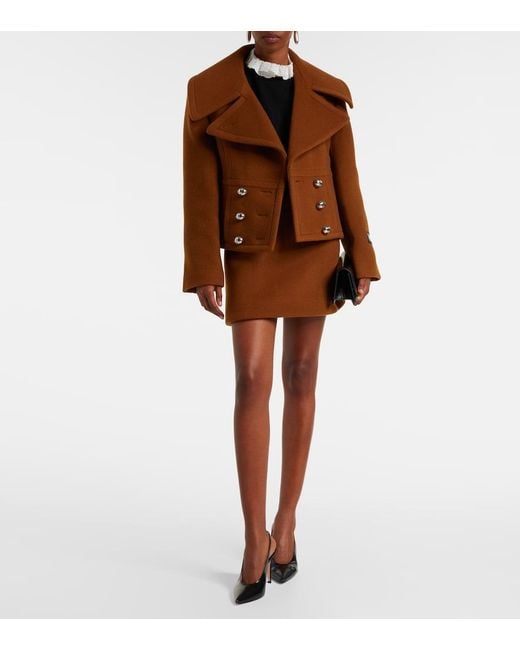 Patou Brown Wool-Blend Miniskirt