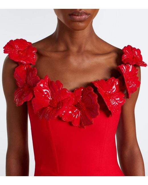 David Koma Red Off-Shoulder Wool-Blend Bustier Dress
