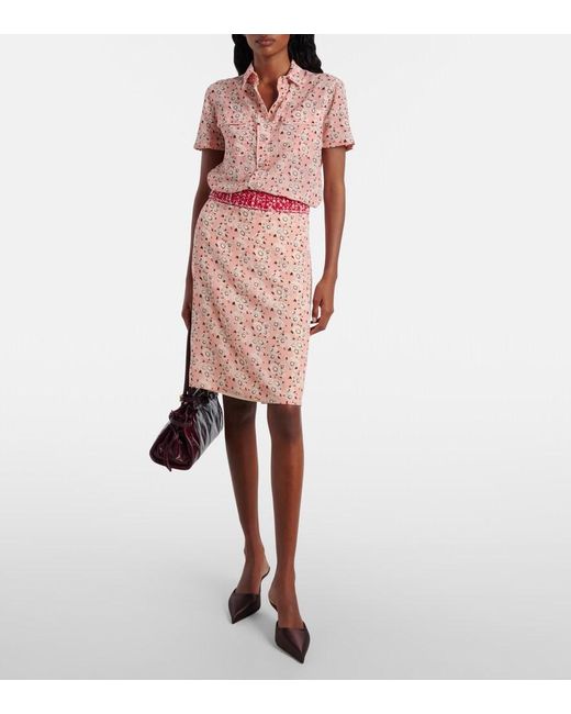 Prada Pink Stretch-Silk Georgette Floral Shirt