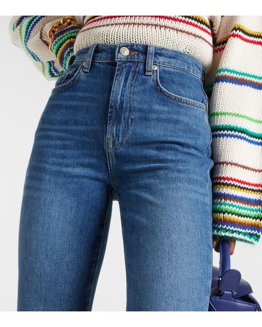 7 For All Mankind Blue High-Rise Cropped Jeans Logan