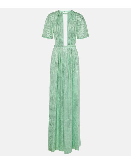 Area Green Cutout Crystal-embellished Jersey Gown