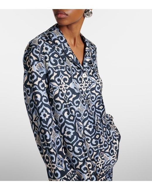 Max Mara Blue Bedrucktes Hemd Leticia aus Seiden-Twill