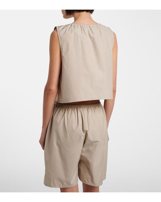 Miu Miu Natural Leather-Trimmed Cotton-Blend Crop Top
