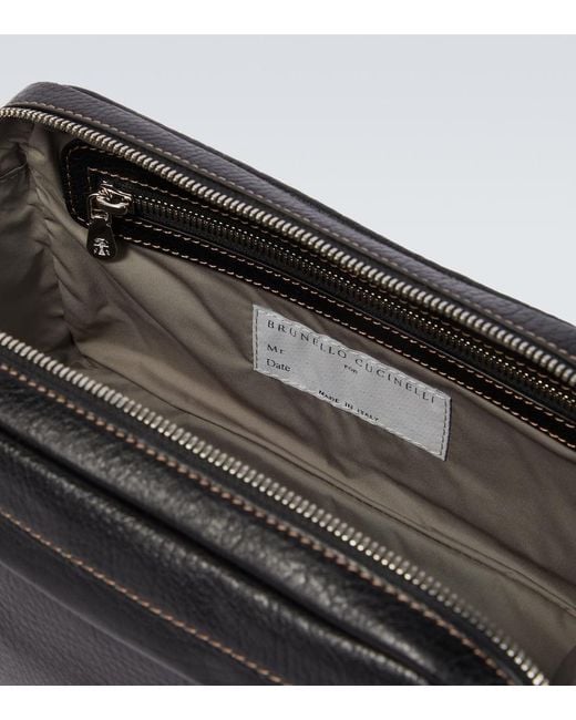 Brunello Cucinelli Black Leather Toiletry Bag for men