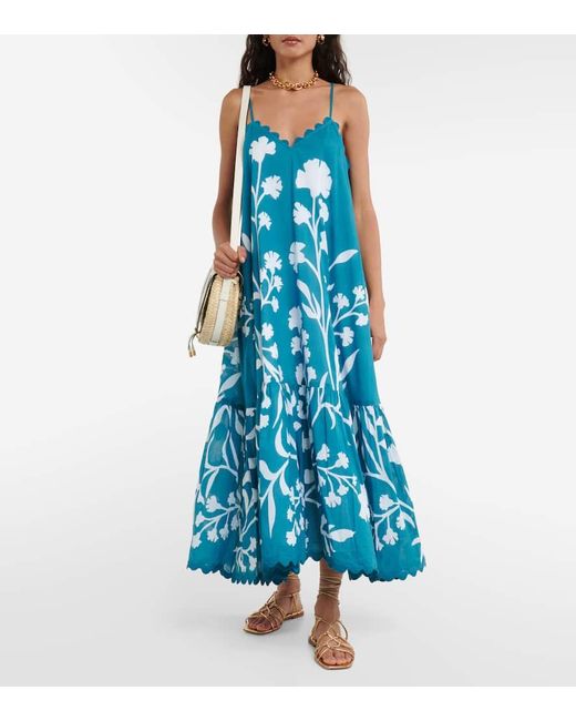 Vestido largo de algodon floral bordado Juliet Dunn de color Blue
