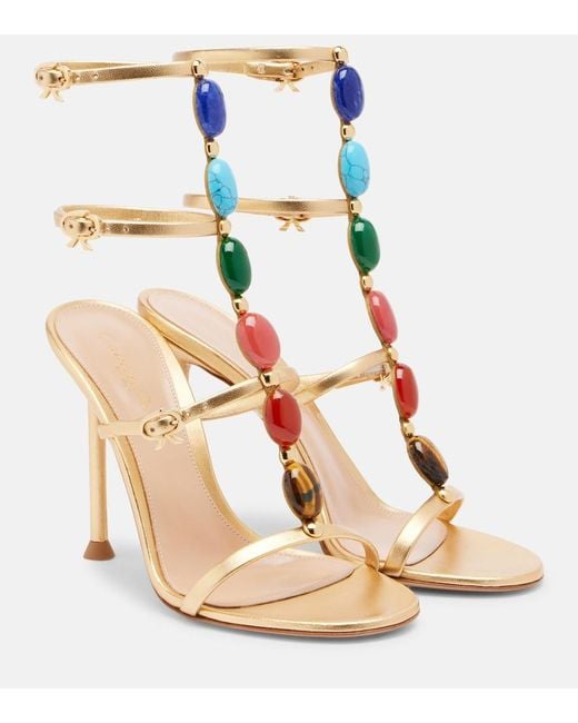 Gianvito Rossi Metallic Shanti Embellished Leather Sandals