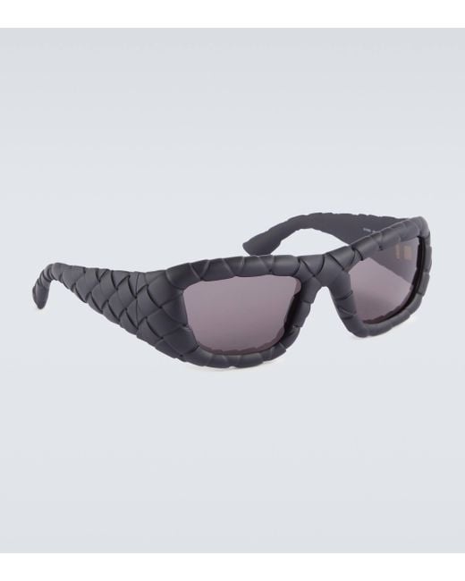 Bottega Veneta Gray Intrecciato Rectangular Sunglasses for men