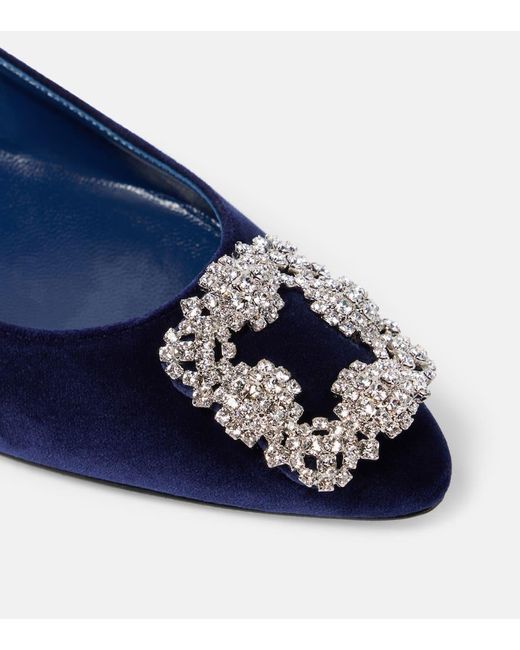 Manolo Blahnik Blue Ballerinas Hangisi Aus Samt Mit Kristallen