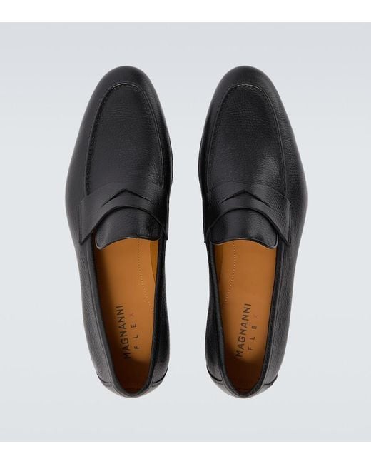 Magnanni Shoes Black Diezma Ii Leather Penny Loafers for men