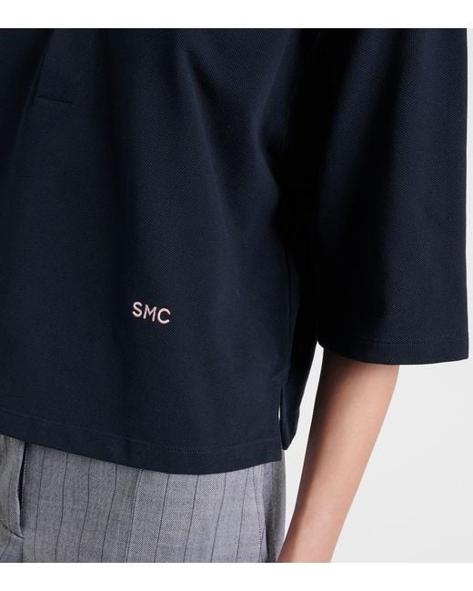 Stella McCartney Blue Cropped Cotton Pique Polo Shirt