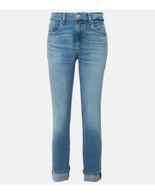 7 For All Mankind Blue Low-rise Slim Jeans