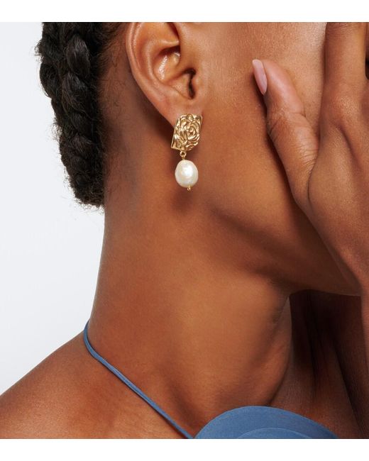 Magda Butrym White Floral Faux-Pearl Drop Earrings