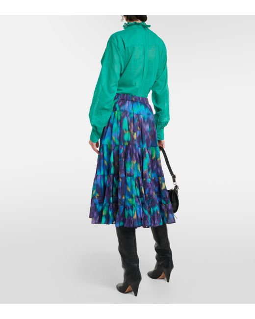 Isabel Marant Blue Elfa Printed Cotton Midi Skirt
