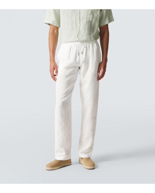Thom Sweeney White Linen Straight Pants for men