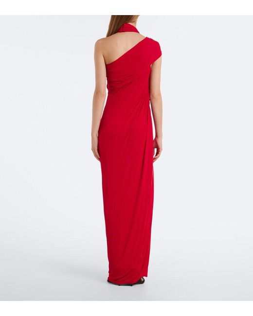 Balmain Red Draped Jersey Crepe Gown