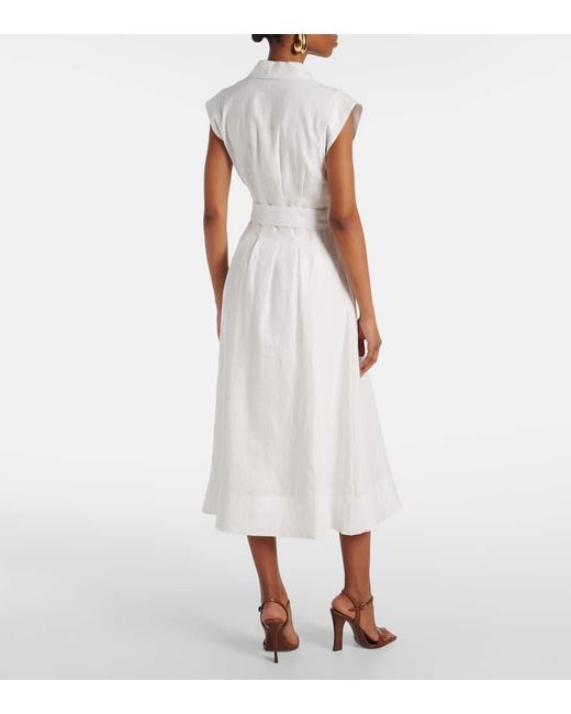 Veronica Beard White Loreta Belted Linen Midi Dress