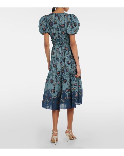 Ulla Johnson Blue Eloisa Puff-sleeve Cotton-blend Midi Dress