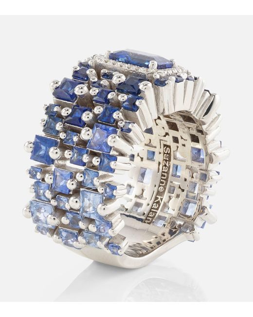 Suzanne Kalan Blue One Of A Kind 18kt White Gold Ring With Sapphires And Diamonds