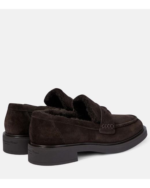 Gianvito Rossi Black Harris Shearling-Lined Suede Loafers