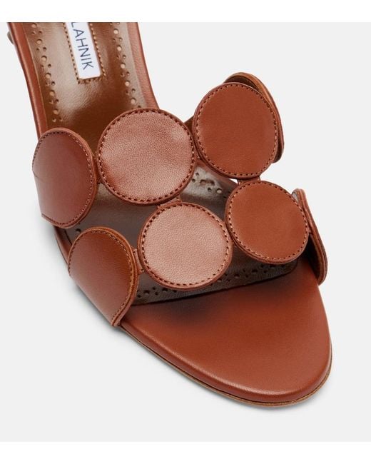 Manolo Blahnik Brown Haribalmu 50 Leather Mules