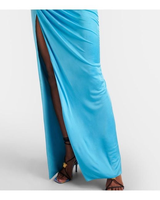 Versace Blue Medusa Draped Gown