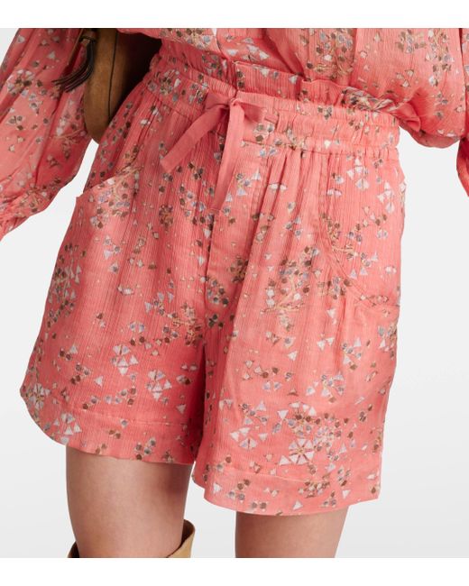 Isabel Marant Pink Ceyane Floral Cotton And Silk Shorts