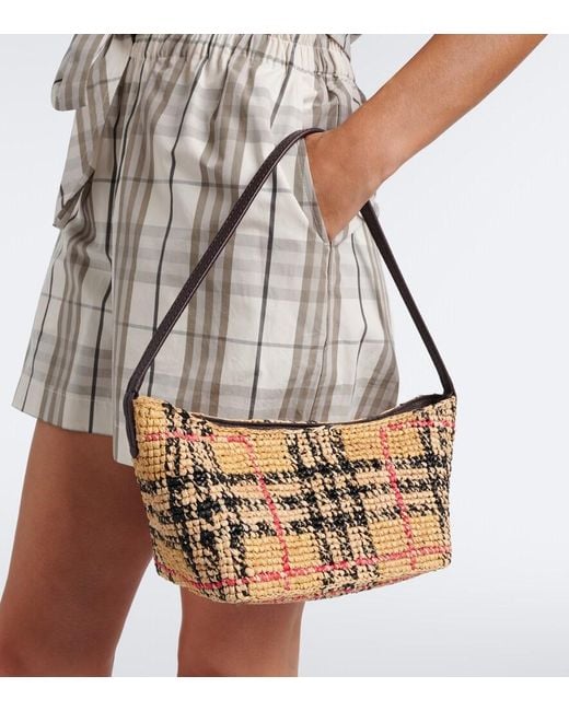 Burberry Metallic Margate Mini Raffia Shoulder Bag