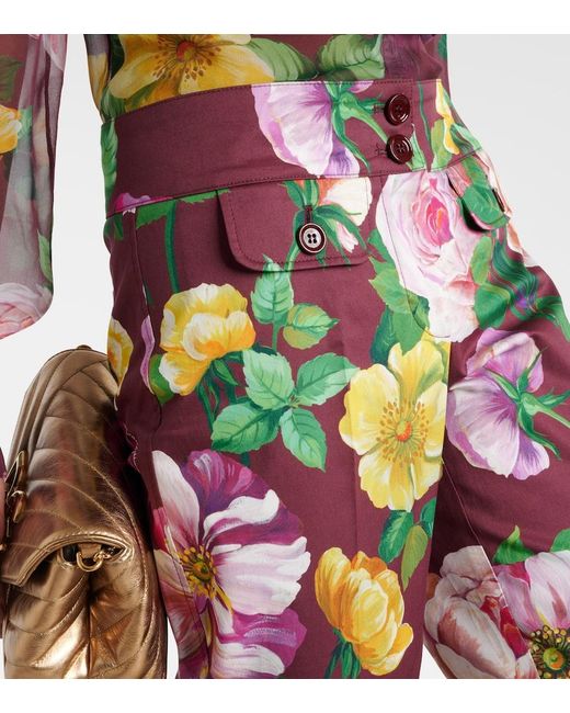 Dolce & Gabbana Green Floral Low-Rise Cotton-Blend Pants