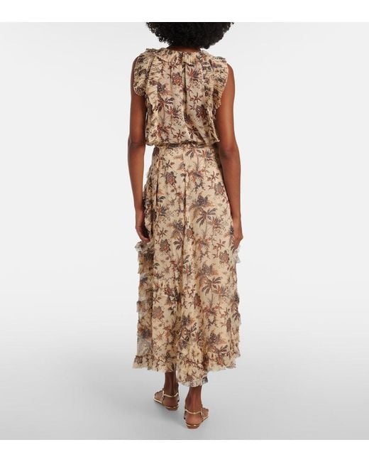 Ulla Johnson Natural Adele Printed Silk-Blend Chiffon Midi Skirt