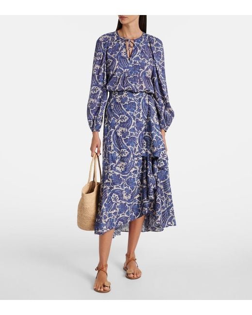 Ulla Johnson Blue Brea Printed Cotton-Blend Blouse