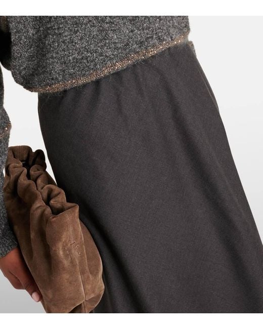 Brunello Cucinelli Black Wool-Blend Midi Skirt